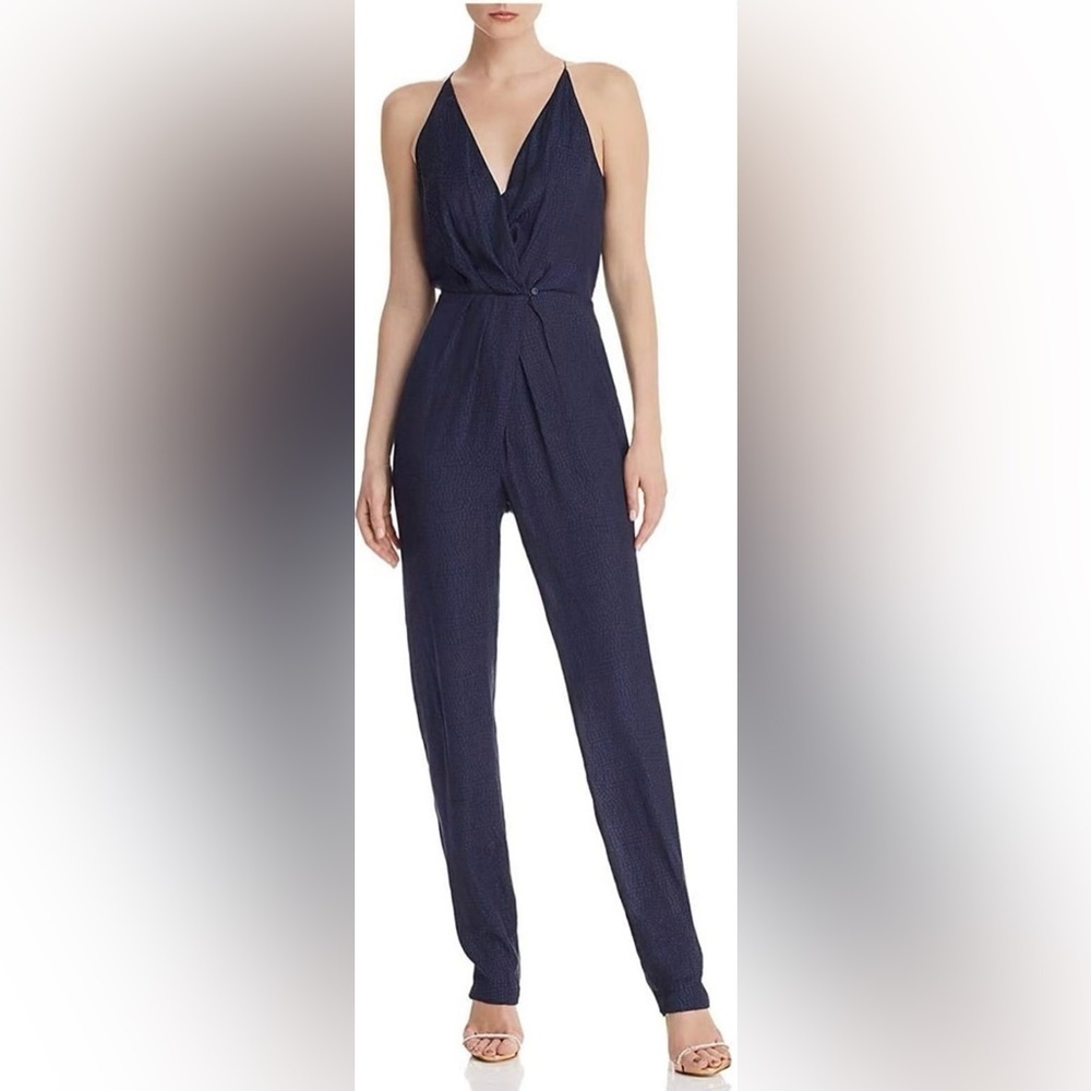 WAYF Navy dot pattern surplice spaghetti strap top jumpsuit size M